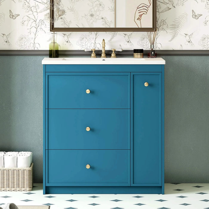 30'' Bathroom Vanity with Ceramic Sink Combo, Free Standing Single Vanity Set with Four Drawers, Modern Bathroom Storage Cabinet , Ideal for Home Default -DTYStore