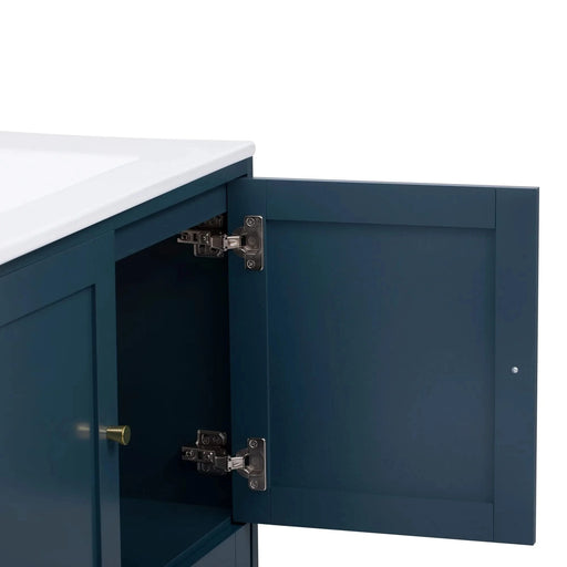 30'' Bathroom Vanity with Ceramic Sink Combo, Modern Freestanding Storage Cabinet with Gold Handles, Soft Closing Doors, Blue Default -DTYStore