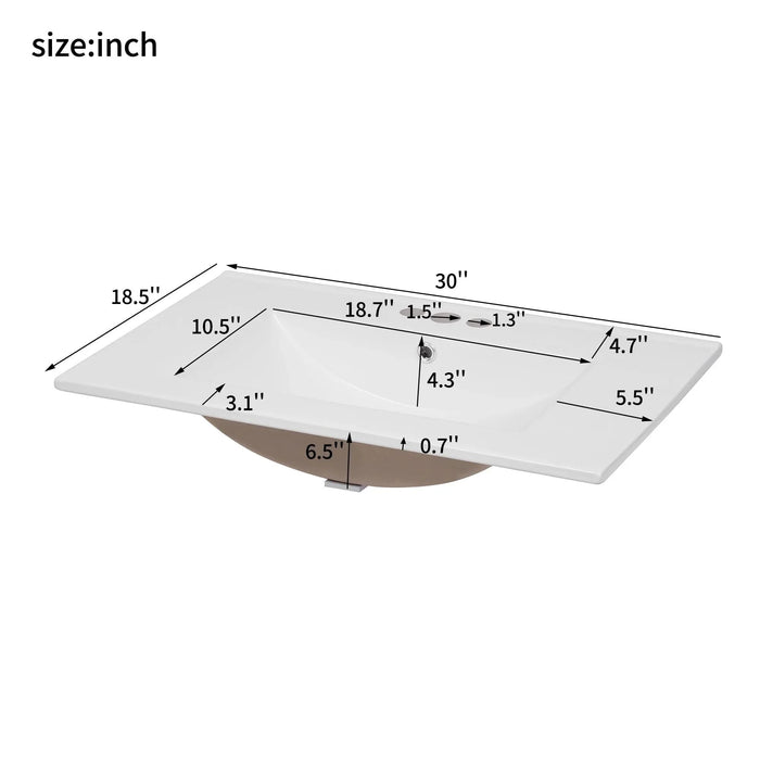 30'' Bathroom Vanity with Ceramic Sink Combo, Modern Freestanding Storage Cabinet with Gold Handles, Soft Closing Doors, Blue Default -DTYStore