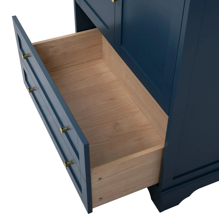 30'' Bathroom Vanity with Ceramic Sink Combo, Modern Freestanding Storage Cabinet with Gold Handles, Soft Closing Doors, Blue Default -DTYStore