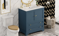 30'' Bathroom Vanity with Ceramic Sink Combo, Modern Freestanding Storage Cabinet with Gold Handles, Soft Closing Doors, Blue Default -DTYStore