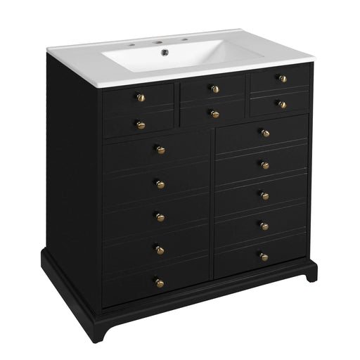30'' Bathroom Vanity with Ceramic Sink Combo, Solid Wood Frame Bathroom Storage Cabinet, Freestanding Vanity Set with 2 Drawers& Soft Closing Doors, Black Default -DTYStore
