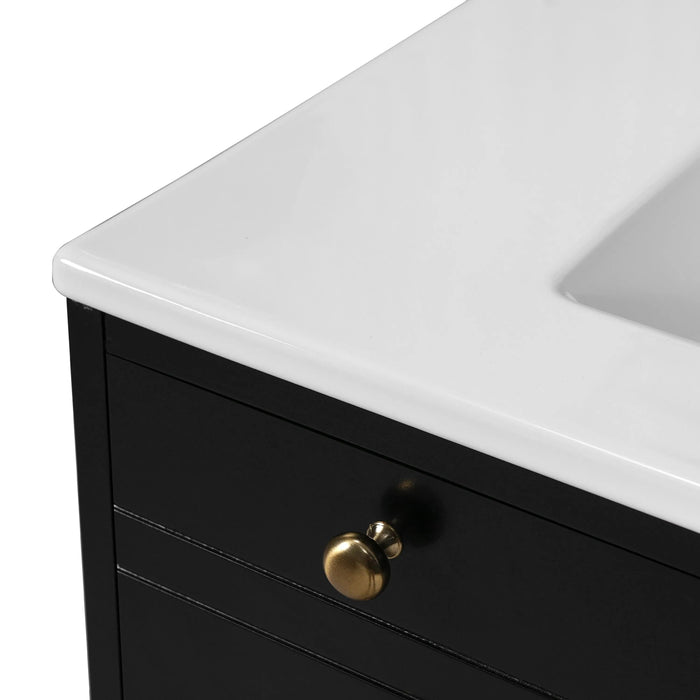 30'' Bathroom Vanity with Ceramic Sink Combo, Solid Wood Frame Bathroom Storage Cabinet, Freestanding Vanity Set with 2 Drawers& Soft Closing Doors, Black Default -DTYStore