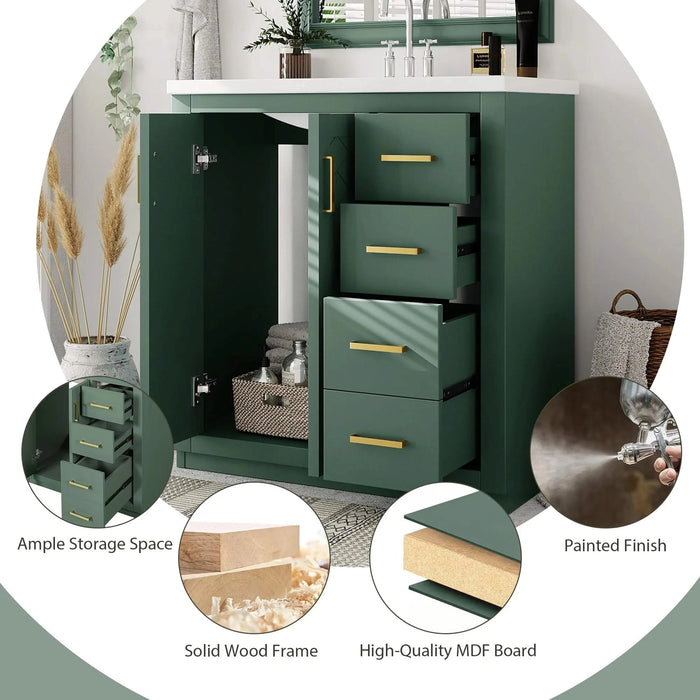30'' Bathroom Vanity with Ceramic Sink Combo, Solid Wood Frame Bathroom Storage Cabinet, Freestanding Vanity Set with 3 Drawers& Soft Closing Doors Default -DTYStore