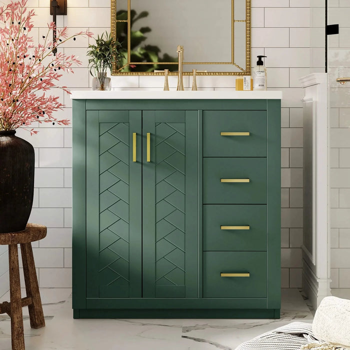 30'' Bathroom Vanity with Ceramic Sink Combo, Solid Wood Frame Bathroom Storage Cabinet, Freestanding Vanity Set with 3 Drawers& Soft Closing Doors Default -DTYStore