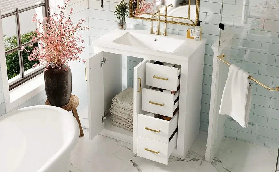 30'' Bathroom Vanity with Ceramic Sink Combo, Solid Wood Frame Bathroom Storage Cabinet, Freestanding Vanity Set with 3 Drawers& Soft Closing Doors Default -DTYStore