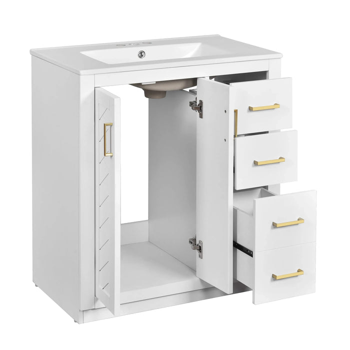 30'' Bathroom Vanity with Ceramic Sink Combo, Solid Wood Frame Bathroom Storage Cabinet, Freestanding Vanity Set with 3 Drawers& Soft Closing Doors Default -DTYStore