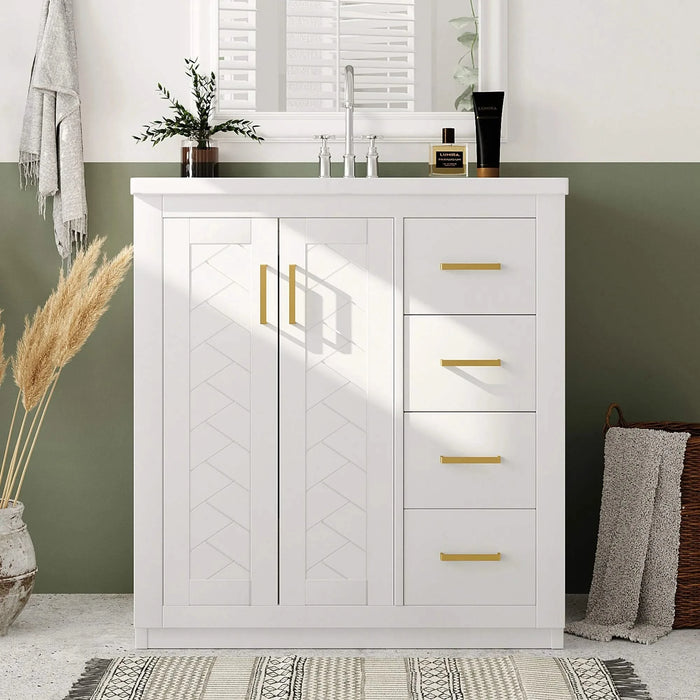 30'' Bathroom Vanity with Ceramic Sink Combo, Solid Wood Frame Bathroom Storage Cabinet, Freestanding Vanity Set with 3 Drawers& Soft Closing Doors Default -DTYStore