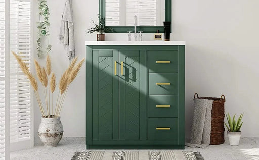 30'' Bathroom Vanity with Ceramic Sink Combo, Solid Wood Frame Bathroom Storage Cabinet, Freestanding Vanity Set with 3 Drawers& Soft Closing Doors Default -DTYStore