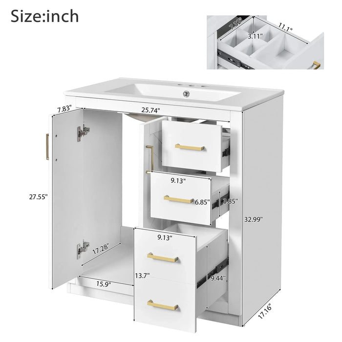 30'' Bathroom Vanity with Ceramic Sink Combo, Solid Wood Frame Bathroom Storage Cabinet, Freestanding Vanity Set with 3 Drawers& Soft Closing Doors Default -DTYStore