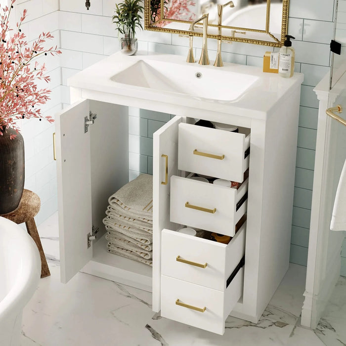 30'' Bathroom Vanity with Ceramic Sink Combo, Solid Wood Frame Bathroom Storage Cabinet, Freestanding Vanity Set with 3 Drawers& Soft Closing Doors Default -DTYStore