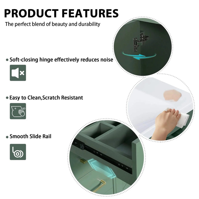 30'' Bathroom Vanity with Ceramic Sink Combo, Solid Wood Frame Bathroom Storage Cabinet, Freestanding Vanity Set with 3 Drawers& Soft Closing Doors Default -DTYStore