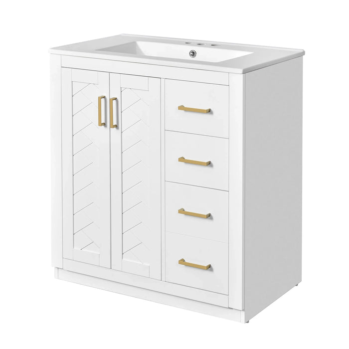30'' Bathroom Vanity with Ceramic Sink Combo, Solid Wood Frame Bathroom Storage Cabinet, Freestanding Vanity Set with 3 Drawers& Soft Closing Doors Default -DTYStore