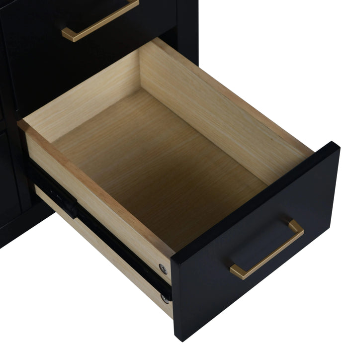 30'' Bathroom Vanity with Ceramic Sink Combo, Solid Wood Frame Bathroom Storage Cabinet, Freestanding Vanity Set with 4 Drawers& Soft Closing Doors, Black Default -DTYStore