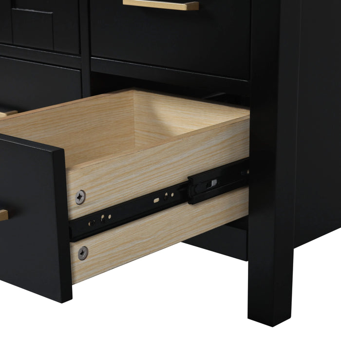 30'' Bathroom Vanity with Ceramic Sink Combo, Solid Wood Frame Bathroom Storage Cabinet, Freestanding Vanity Set with 4 Drawers& Soft Closing Doors, Black Default -DTYStore