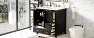 30'' Bathroom Vanity with Ceramic Sink Combo, Solid Wood Frame Bathroom Storage Cabinet, Freestanding Vanity Set with 4 Drawers& Soft Closing Doors, Black Default -DTYStore