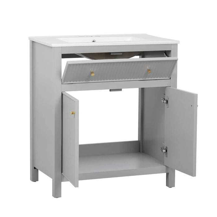 30'' Bathroom Vanity with Ceramic Sink, Free Standing Single Vanity Set with Soft Closing Doors, Modern Style, Grey Default -DTYStore