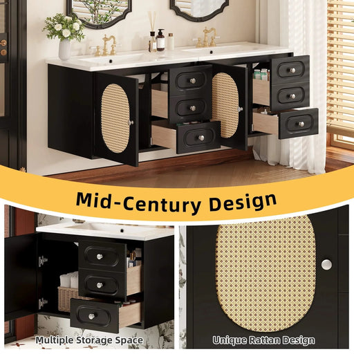 30' Bathroom Vanity with Ceramic Sink, Mid-Century Bathroom Vanity Cabinet with 2 Drawers, Bathroom Vanities Cabinet with Large Storage Space Default -DTYStore