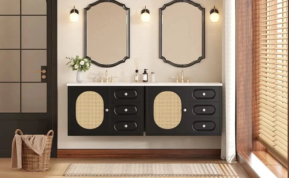 30' Bathroom Vanity with Ceramic Sink, Mid-Century Bathroom Vanity Cabinet with 2 Drawers, Bathroom Vanities Cabinet with Large Storage Space Default -DTYStore