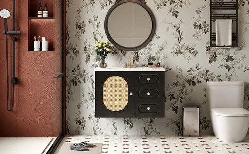 30' Bathroom Vanity with Ceramic Sink, Mid-Century Bathroom Vanity Cabinet with 2 Drawers, Bathroom Vanities Cabinet with Large Storage Space Default -DTYStore