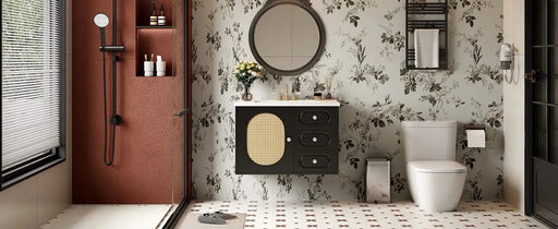 30' Bathroom Vanity with Ceramic Sink, Mid-Century Bathroom Vanity Cabinet with 2 Drawers, Bathroom Vanities Cabinet with Large Storage Space Default -DTYStore