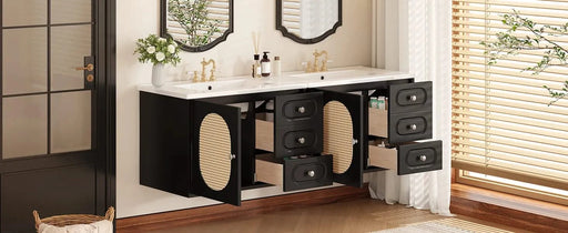 30' Bathroom Vanity with Ceramic Sink, Mid-Century Bathroom Vanity Cabinet with 2 Drawers, Bathroom Vanities Cabinet with Large Storage Space Default -DTYStore