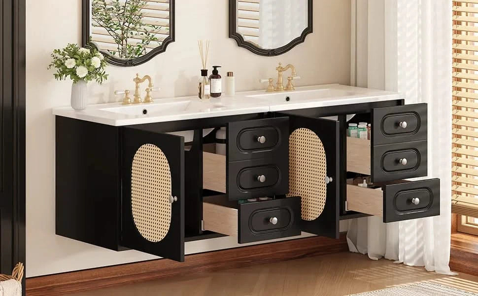 30' Bathroom Vanity with Ceramic Sink, Mid-Century Bathroom Vanity Cabinet with 2 Drawers, Bathroom Vanities Cabinet with Large Storage Space Default -DTYStore