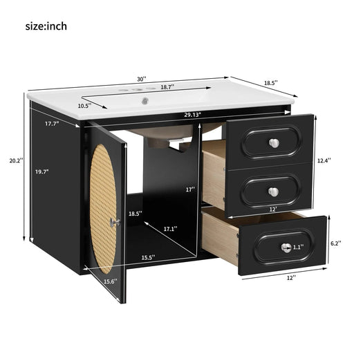 30' Bathroom Vanity with Ceramic Sink, Mid-Century Bathroom Vanity Cabinet with 2 Drawers, Bathroom Vanities Cabinet with Large Storage Space Default -DTYStore