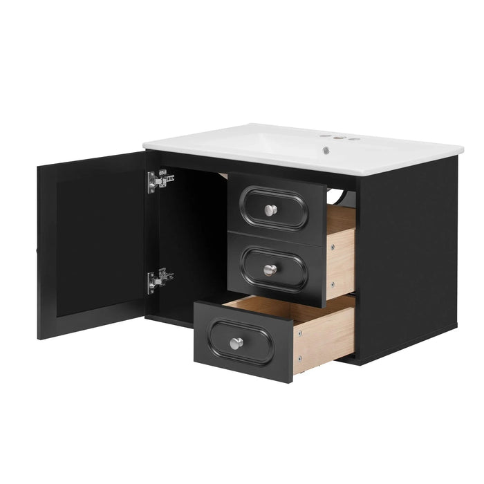 30' Bathroom Vanity with Ceramic Sink, Mid-Century Bathroom Vanity Cabinet with 2 Drawers, Bathroom Vanities Cabinet with Large Storage Space Default -DTYStore