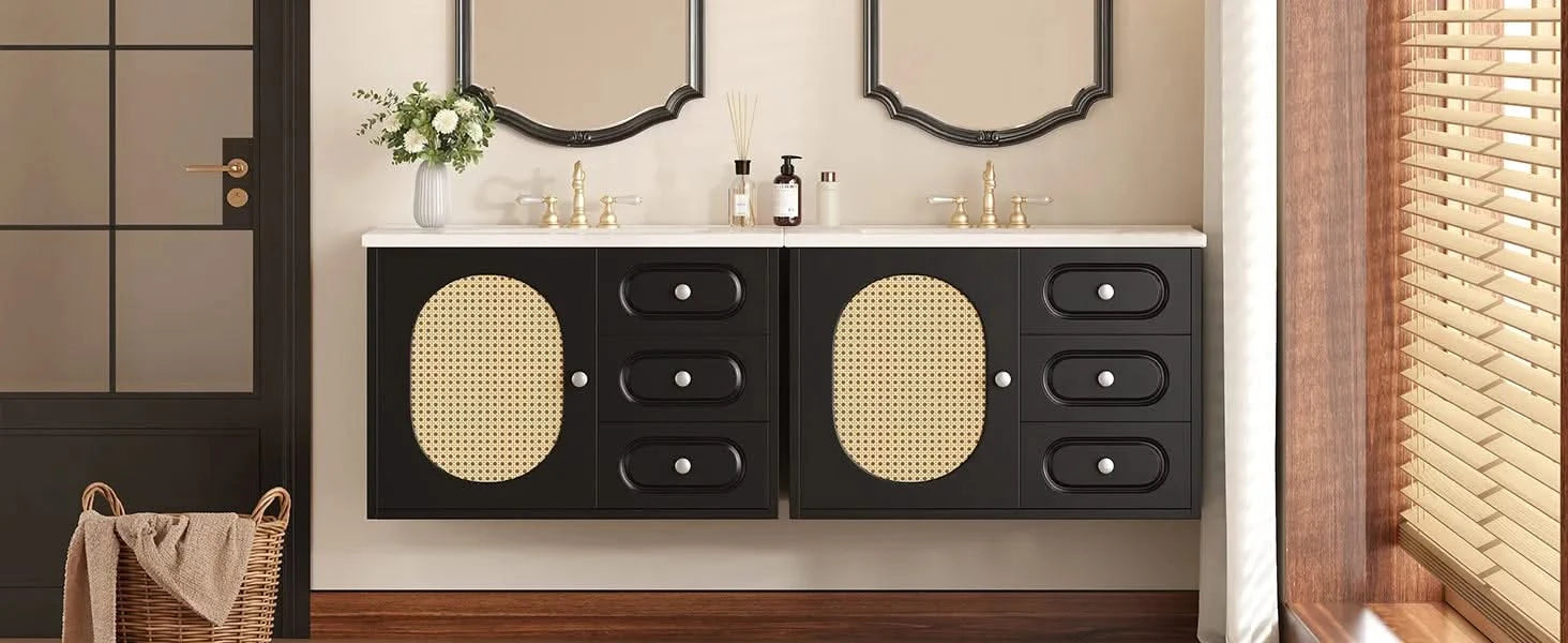 30' Bathroom Vanity with Ceramic Sink, Mid-Century Bathroom Vanity Cabinet with 2 Drawers, Bathroom Vanities Cabinet with Large Storage Space Default -DTYStore