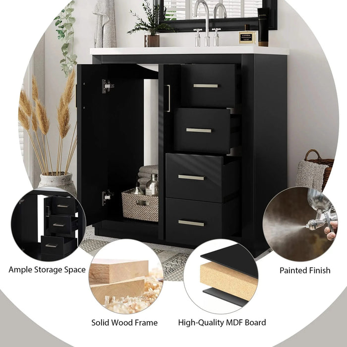 30'' Bathroom Vanity with Resin Sink Combo,Solid Wood Frame Bathroom Storage Cabinet, Freestanding Vanity Set with 3 Drawers& Soft Closing Doors (Same as SW000120AAB) Default -DTYStore