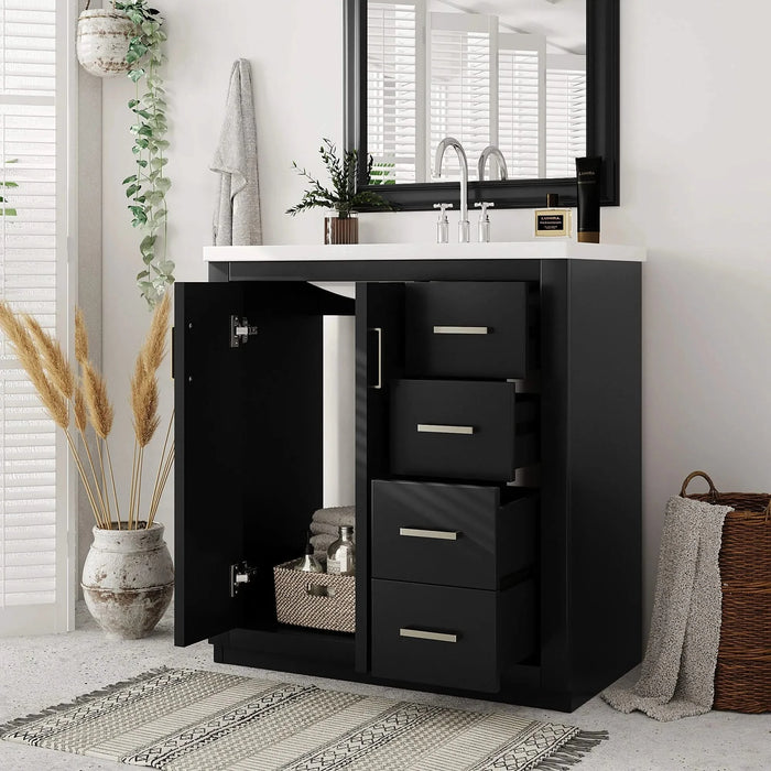 30'' Bathroom Vanity with Resin Sink Combo,Solid Wood Frame Bathroom Storage Cabinet, Freestanding Vanity Set with 3 Drawers& Soft Closing Doors (Same as SW000120AAB) Default -DTYStore