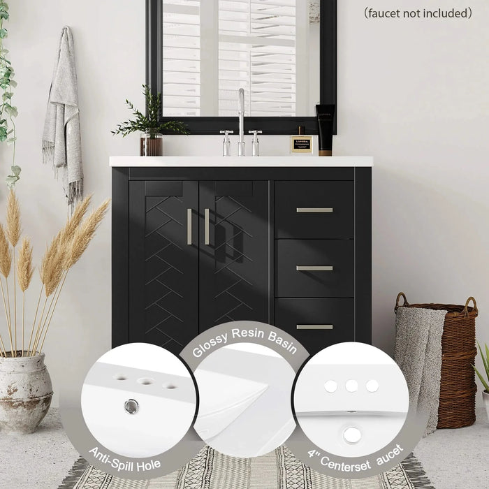 30'' Bathroom Vanity with Resin Sink Combo,Solid Wood Frame Bathroom Storage Cabinet, Freestanding Vanity Set with 3 Drawers& Soft Closing Doors (Same as SW000120AAB) Default -DTYStore