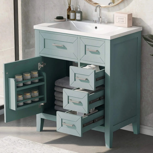 30' Bathroom Vanity with Sink Combo, Green Bathroom Cabinet with Drawers, Solid Frame and MDF Board Default -DTYStore