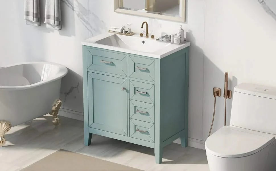 30' Bathroom Vanity with Sink Combo, Green Bathroom Cabinet with Drawers, Solid Frame and MDF Board Default -DTYStore
