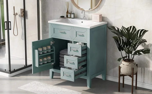 30' Bathroom Vanity with Sink Combo, Green Bathroom Cabinet with Drawers, Solid Frame and MDF Board Default -DTYStore