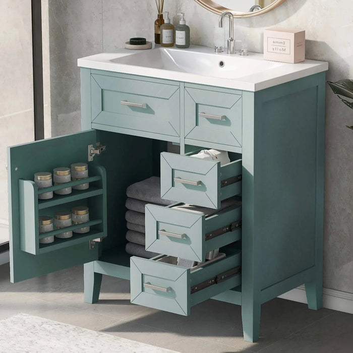 30' Bathroom Vanity with Sink Combo, Green Bathroom Cabinet with Drawers, Solid Frame and MDF Board (Old Sku:N725S999222F) Default -DTYStore