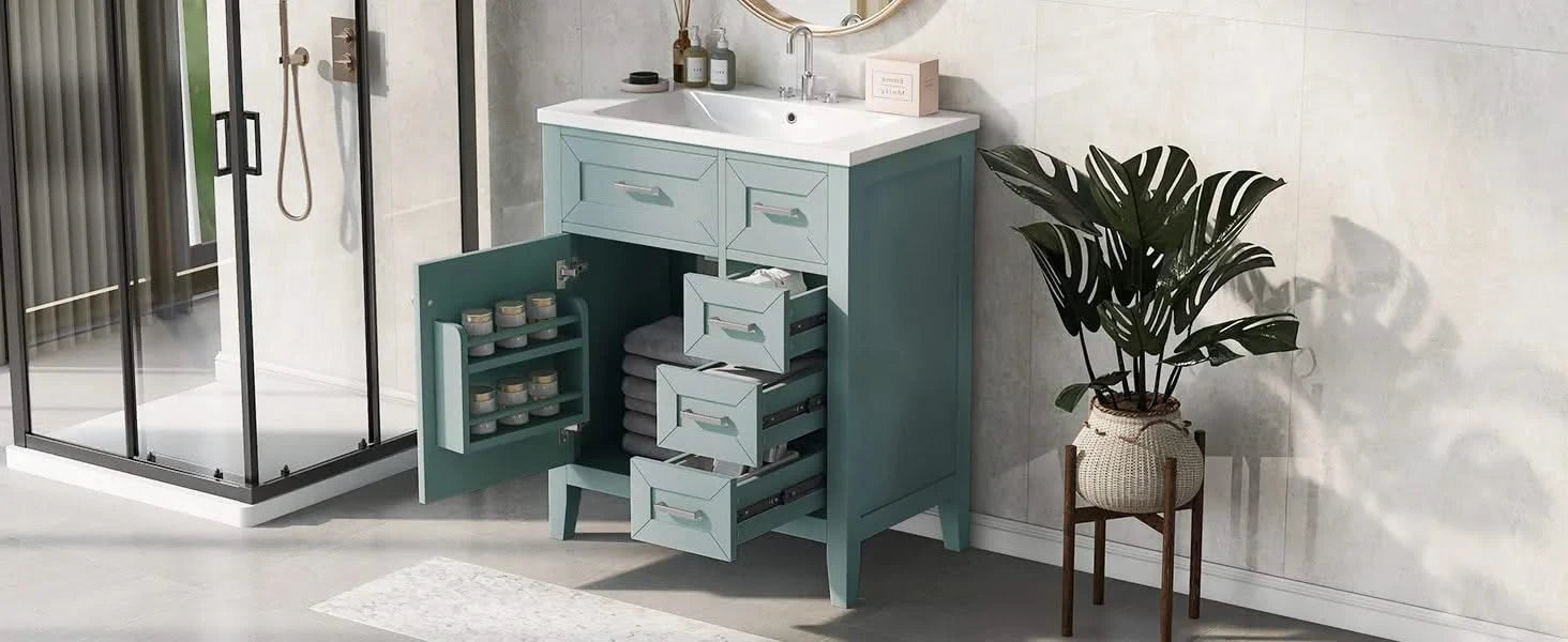 30' Bathroom Vanity with Sink Combo, Green Bathroom Cabinet with Drawers, Solid Frame and MDF Board (Old Sku:N725S999222F) Default -DTYStore
