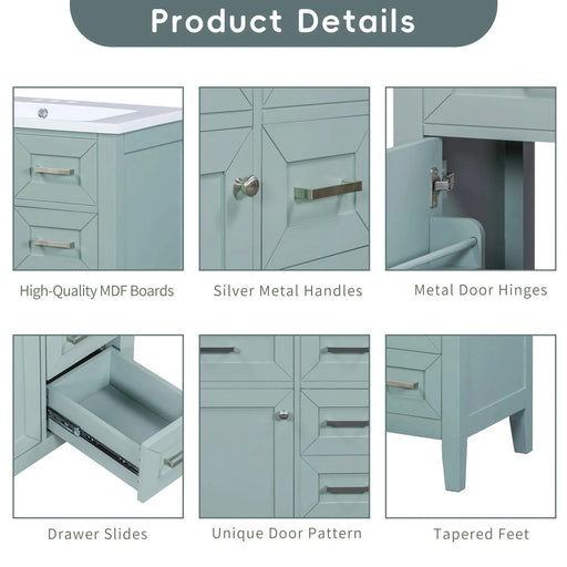 30' Bathroom Vanity with Sink Combo, Green Bathroom Cabinet with Drawers, Solid Frame and MDF Board Default -DTYStore