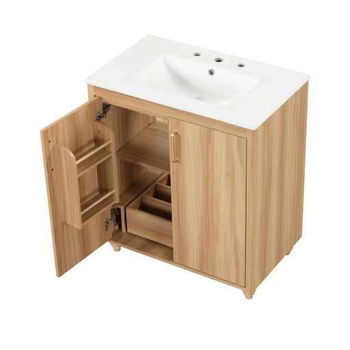 30' Bathroom Vanity with Sink Combo, Multi-functional Bathroom Cabinet with Doors and Drawer, MDF Board, Natural Default -DTYStore