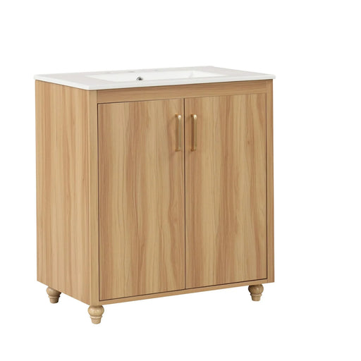 30' Bathroom Vanity with Sink Combo, Multi-functional Bathroom Cabinet with Doors and Drawer, MDF Board, Natural Default -DTYStore