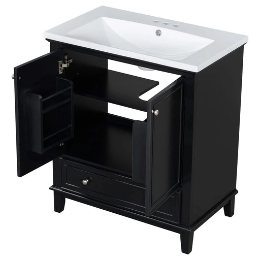 30' Bathroom Vanity with Sink Combo, Multi-functional Bathroom Cabinet with Doors and Drawer, Solid Frame and MDF Board, Black Default -DTYStore