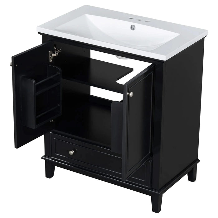 30' Bathroom Vanity with Sink Combo, Multi-functional Bathroom Cabinet with Doors and Drawer, Solid Frame and MDF Board, Black Default -DTYStore