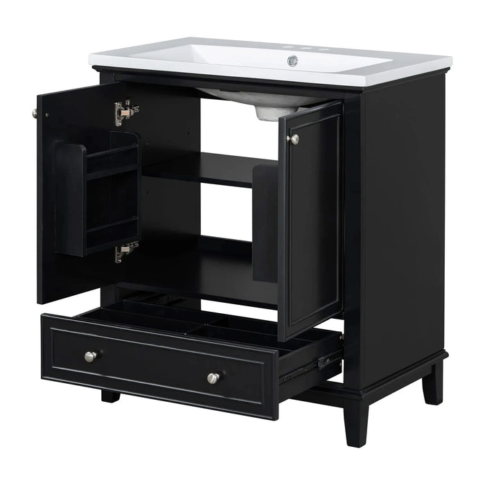30' Bathroom Vanity with Sink Combo, Multi-functional Bathroom Cabinet with Doors and Drawer, Solid Frame and MDF Board, Black Default -DTYStore