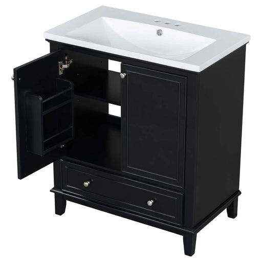 30' Bathroom Vanity with Sink Combo, Multi-functional Bathroom Cabinet with Doors and Drawer, Solid Frame and MDF Board, Black Default -DTYStore