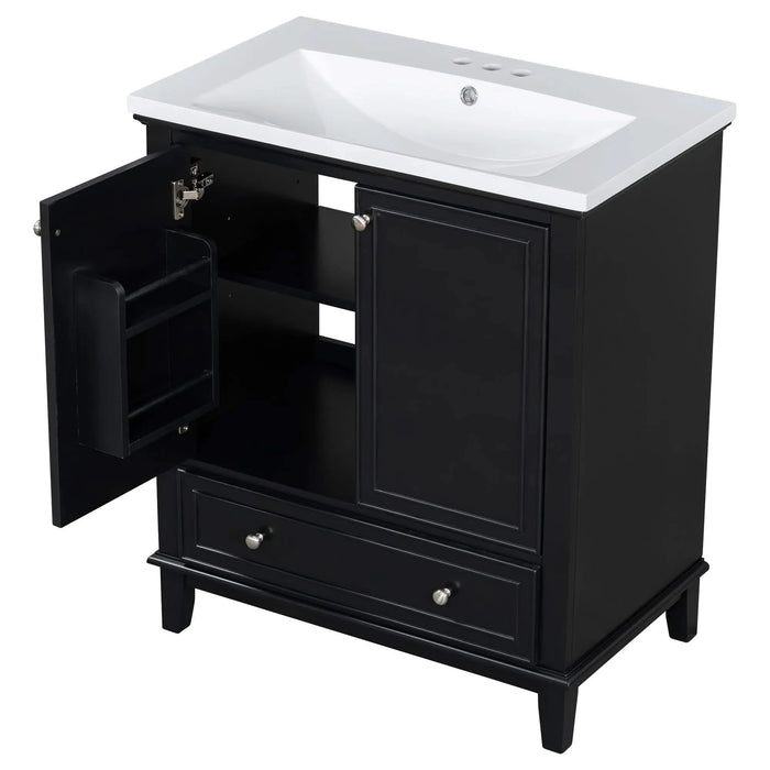 30' Bathroom Vanity with Sink Combo, Multi-functional Bathroom Cabinet with Doors and Drawer, Solid Frame and MDF Board, Black Default -DTYStore