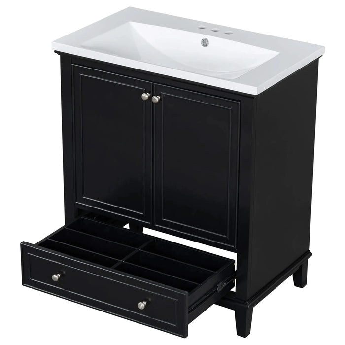 30' Bathroom Vanity with Sink Combo, Multi-functional Bathroom Cabinet with Doors and Drawer, Solid Frame and MDF Board, Black Default -DTYStore