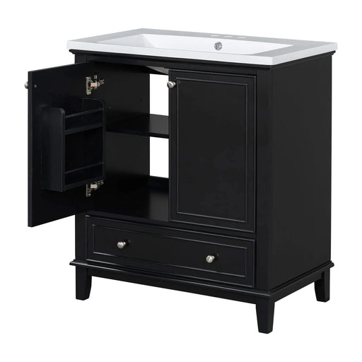 30' Bathroom Vanity with Sink Combo, Multi-functional Bathroom Cabinet with Doors and Drawer, Solid Frame and MDF Board, Black Default -DTYStore