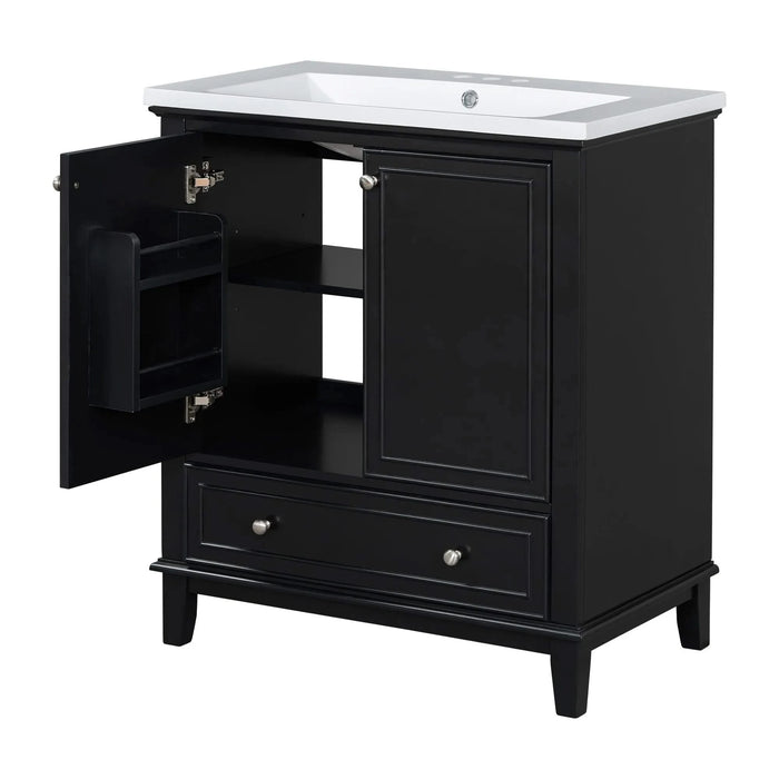 30' Bathroom Vanity with Sink Combo, Multi-functional Bathroom Cabinet with Doors and Drawer, Solid Frame and MDF Board, Black Default -DTYStore