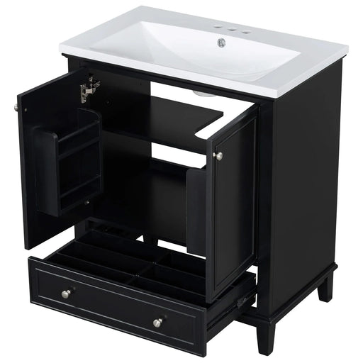 30' Bathroom Vanity with Sink Combo, Multi-functional Bathroom Cabinet with Doors and Drawer, Solid Frame and MDF Board, Black Default -DTYStore